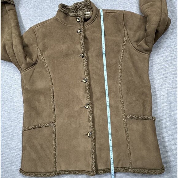 LL Bean Womens Light Brown Coat Button Up Jacket Sherpa Lining High Neck Sz XL - Picture 14 of 16